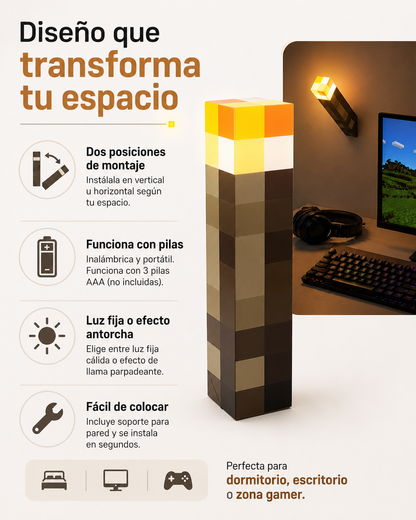 Lámpara de Minecraft – Antorcha LED con Cambio de Color
