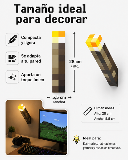 Lámpara de Minecraft – Antorcha LED con Cambio de Color