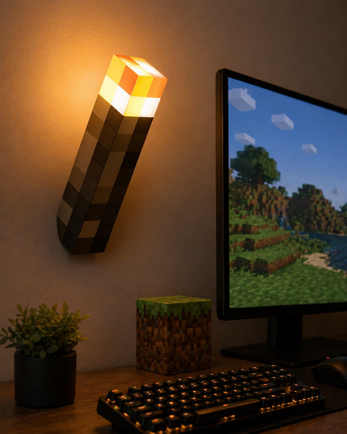 Lámpara de Minecraft – Antorcha LED con Cambio de Color